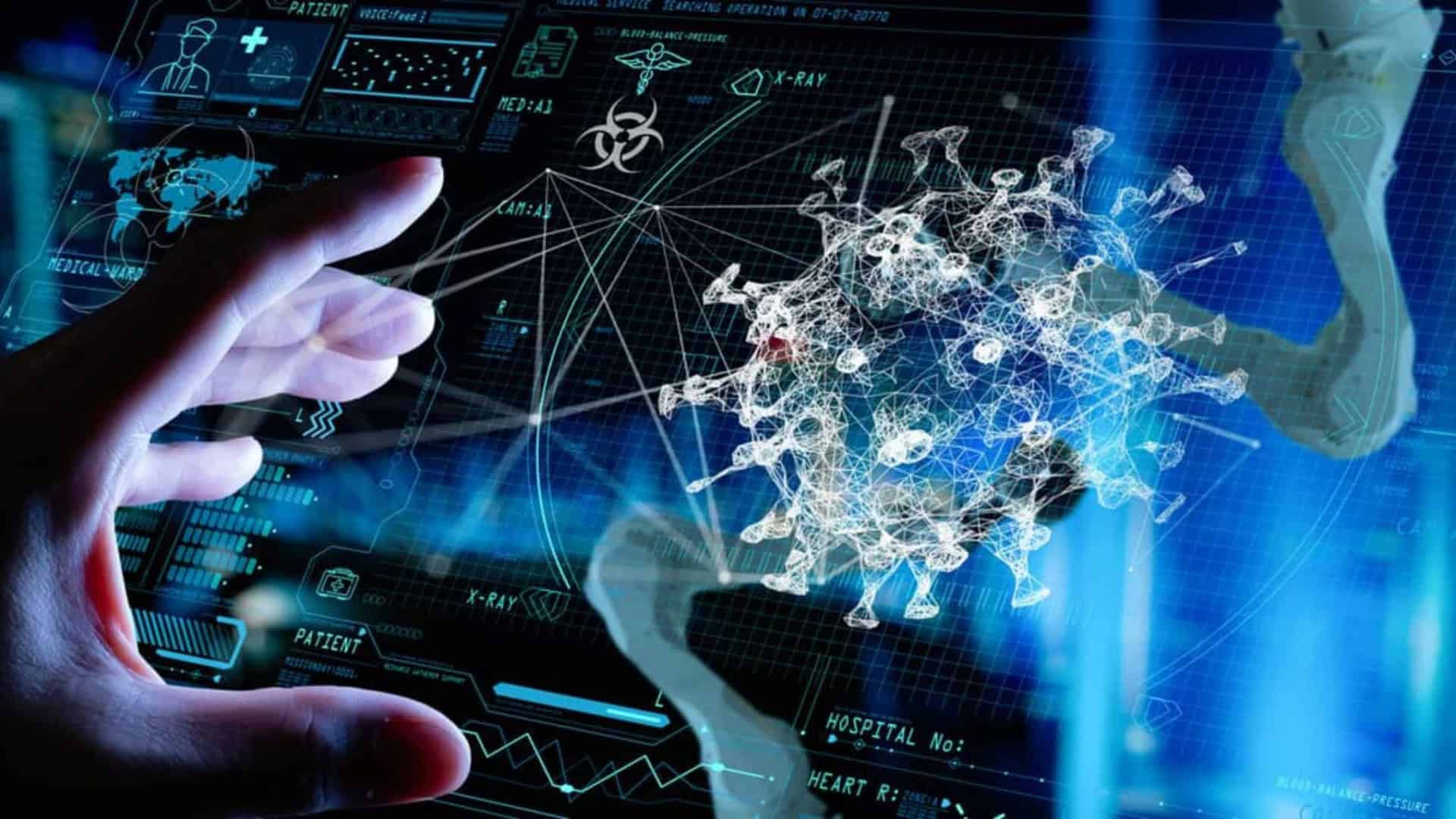 Ilustração digital de um pesquisador alterando moléculas de vírus - (Reprodução: Imagem: greenbutterfly/Shutterstock)