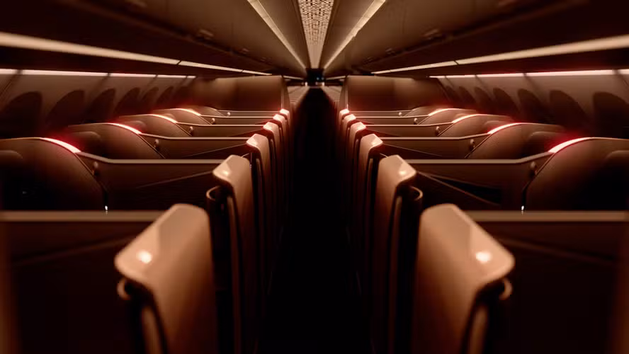 Nova classe executiva da Latam nos novos A321XLR que serão recebidos a partir de 2027 — Foto: Divulgação/Latam